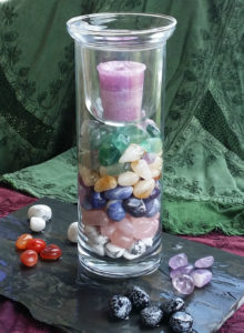 Candle Holder with assorted tumbled stones
